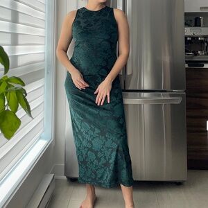 Jody california green floral velvet dress